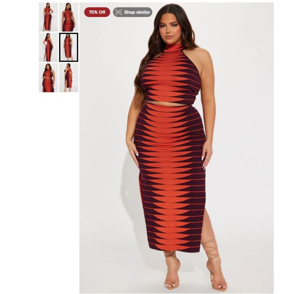 Fashion Nova Curve - More Than You Know Skirt Set - Rust/combo - Size 3X
